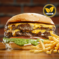 Pesto Burger Doble Veggie + Papas Fritas