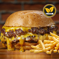 Cheese Burger Doble Veggie + Papas Fritas